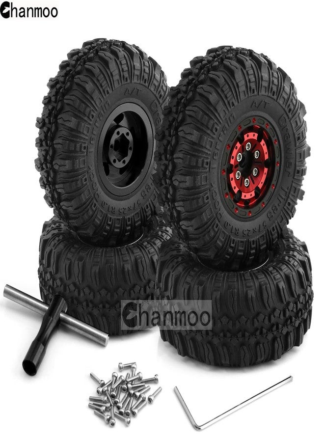 Chanmoo 1.0 RC Tires and Beadlock Wheels 1/24 1/18 Mud Slingers Grappler Tyres & Rims Hub for 1：24 1:18 RC Rock Crawler Car SCX24 FMS FCX24 TRX4M Axial AX24 90081 Gladiator Bronco C10 4PCS (Red) - Image 3
